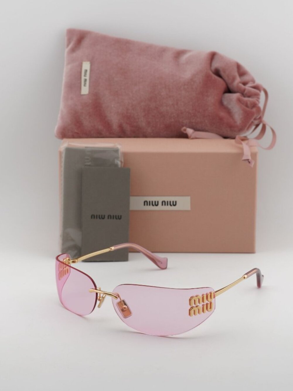 Miu Miu MUA51S 5AK90Y Rectangle Sunglasses – Gold / Pink